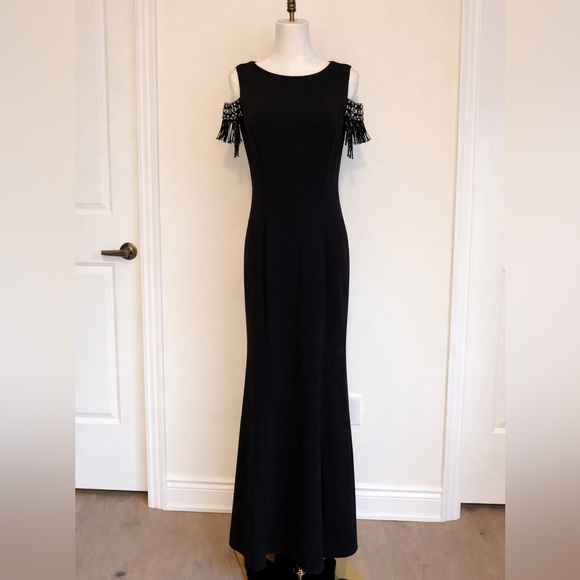 Eliza J Dresses & Skirts - Eliza J Black Beaded Cold Shoulder Maxi Dress Size L